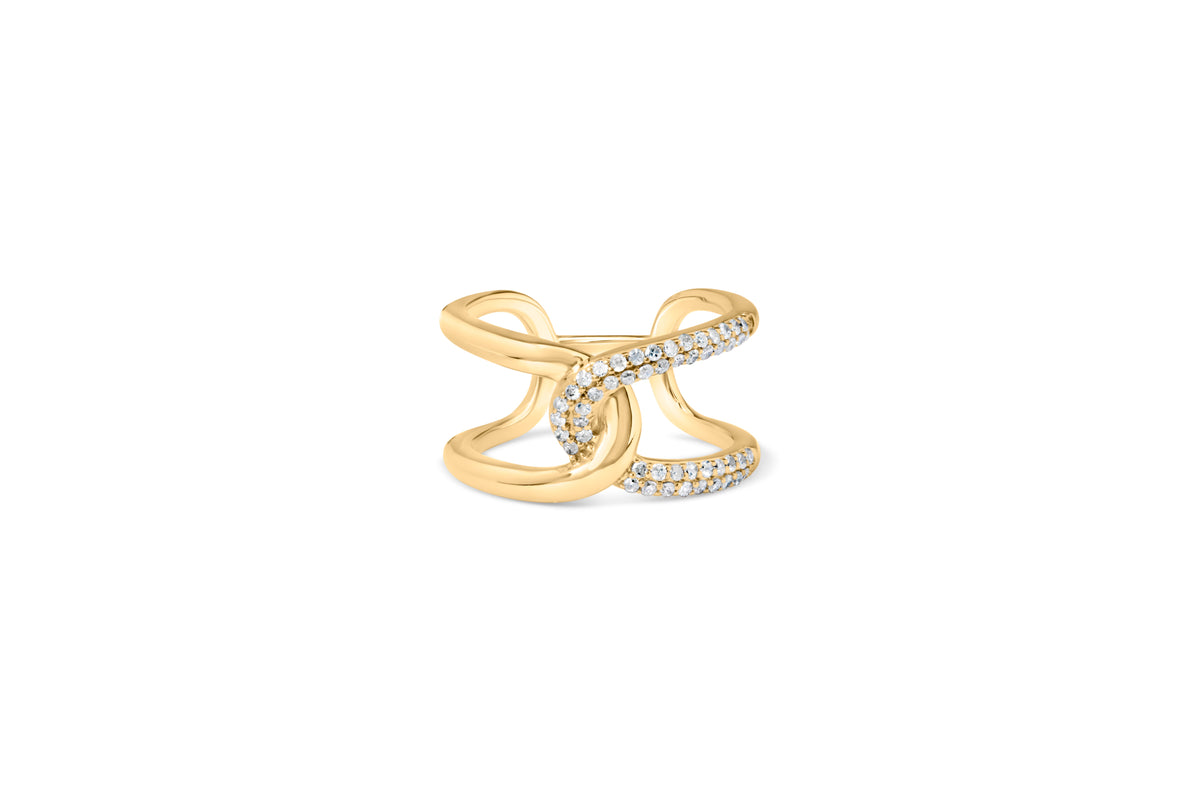 18K yellow gold plated sterling silver open crossover band ring with 1/4 cttw diamonds on Tampa Home & Garden Store