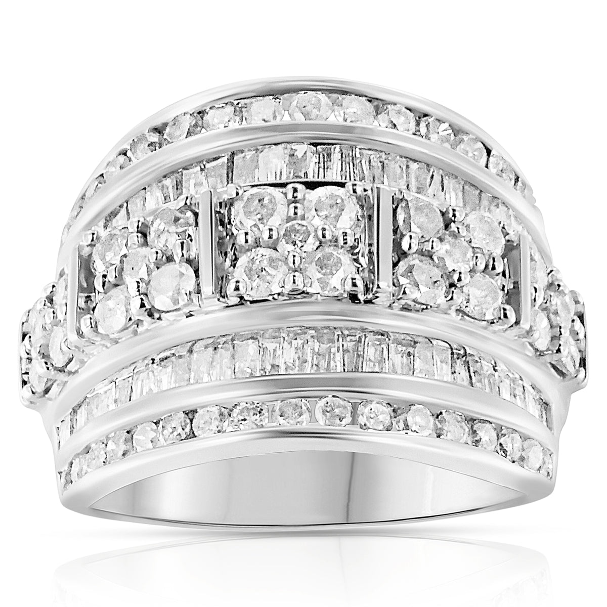 Ring sterling silver diamond multi-row channel set with baguette and round stones size 7 on Tampa Home & Garden Store