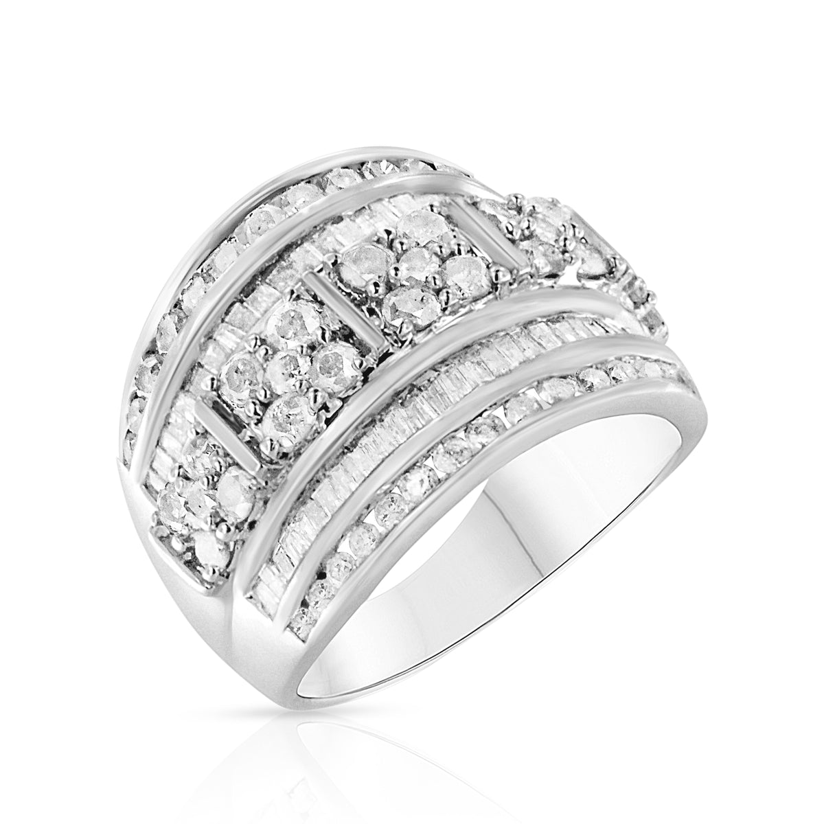 Ring .925 Sterling Silver 2.0 cttw diamonds multi-row channel set tapered cocktail ring on Tampa Home & Garden Store