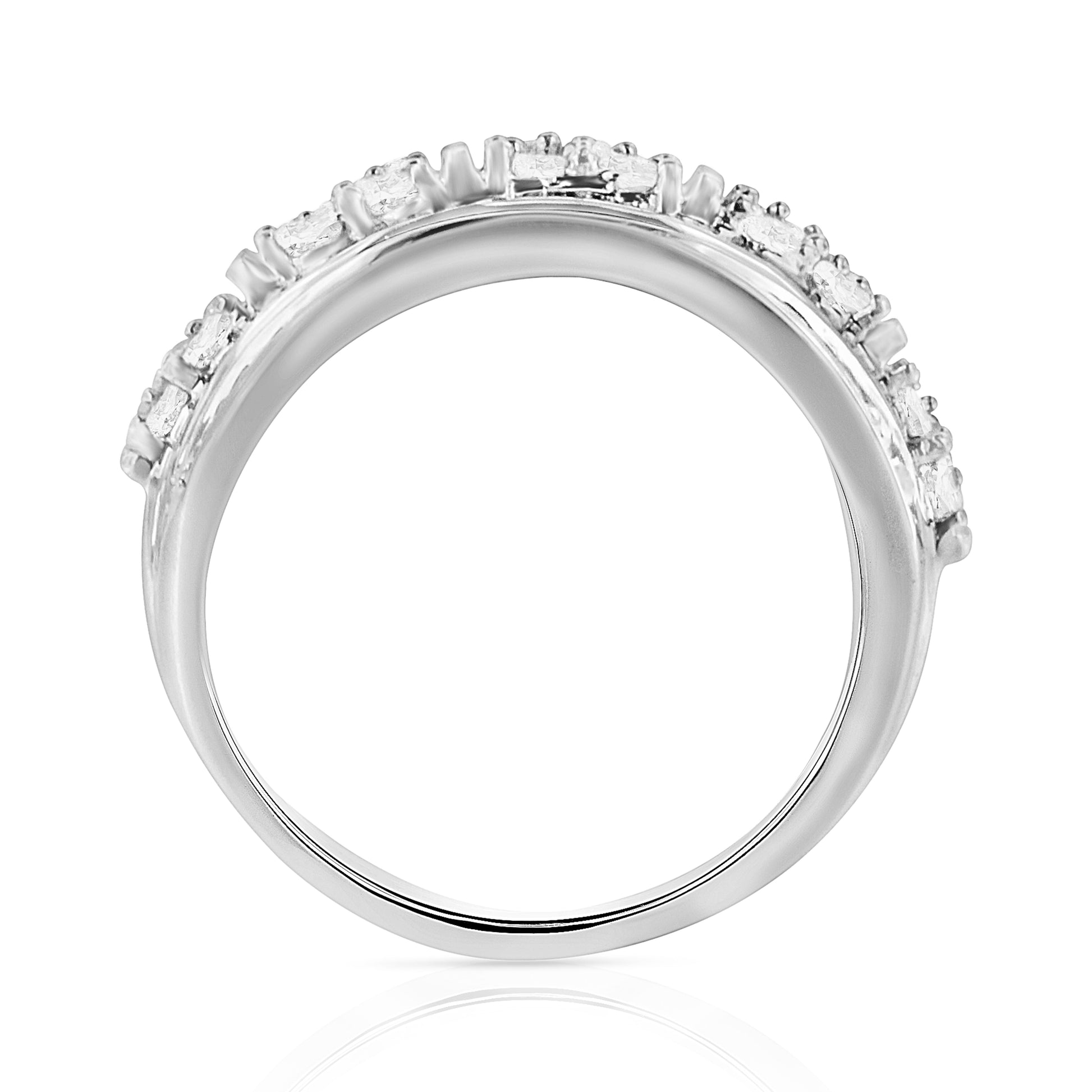 Sterling silver 2.0 cttw round & baguette diamond cocktail ring, multi-row channel setting, size 7 on Tampa Home & Garden Store