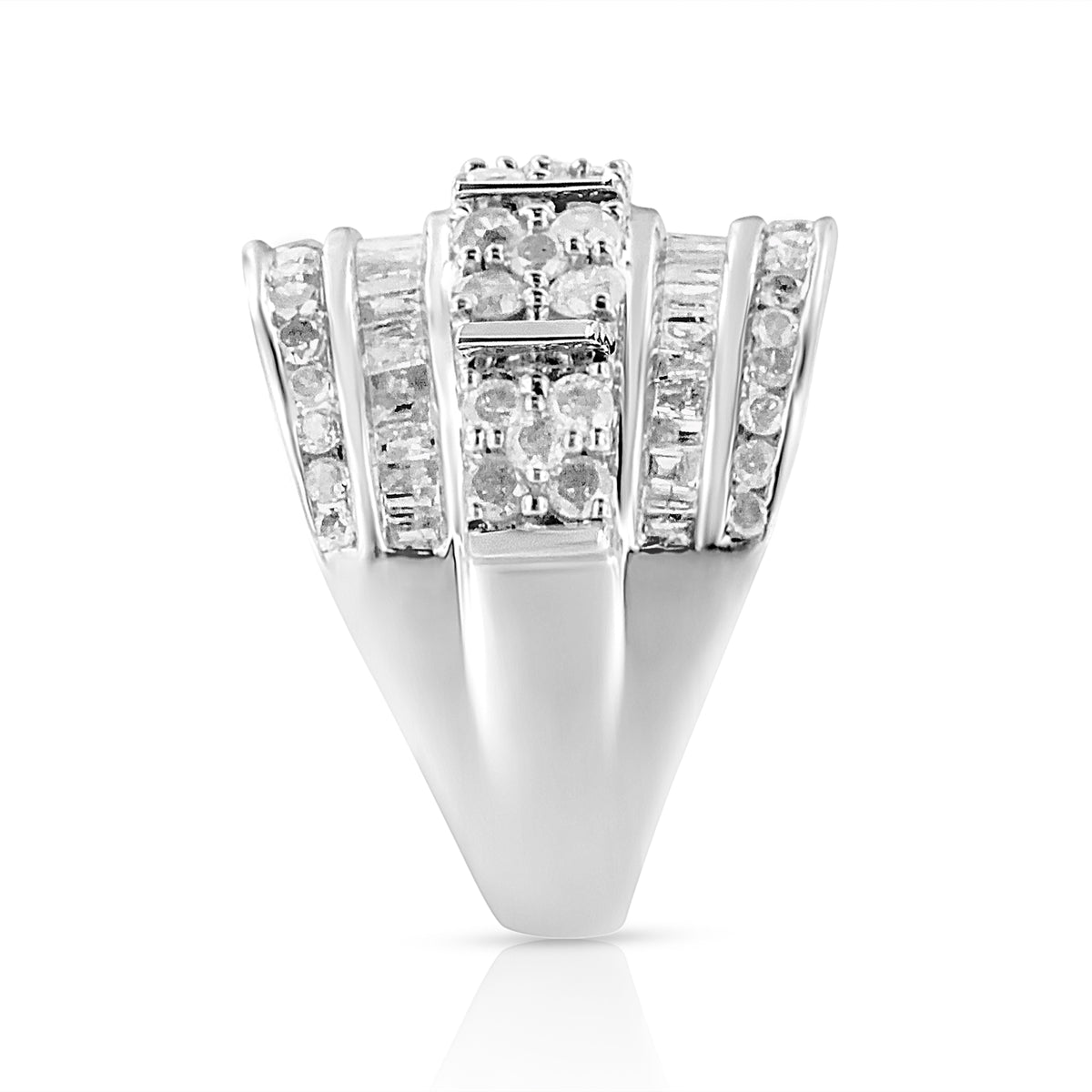 Sterling silver ring with 2.0 cttw round & baguette diamonds, multi-row channel set on Tampa Home & Garden Store