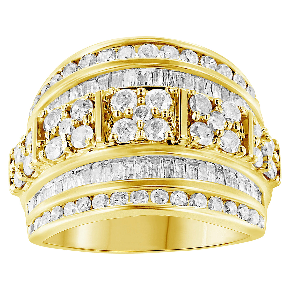 Ring gold-tone multi-row channel-set diamond cocktail band with round-cut stones, size 7 on Tampa Home & Garden Store