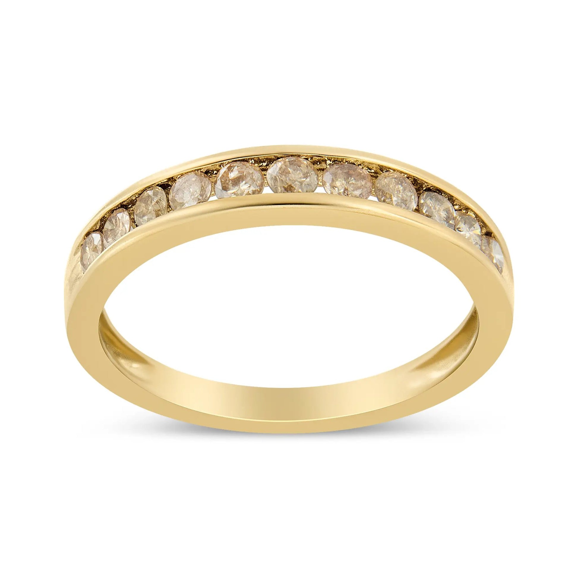 Channel-set 11-stone champagne diamond ring in gold-plated silver, size 7, Bids.com on Tampa Home & Garden Store
