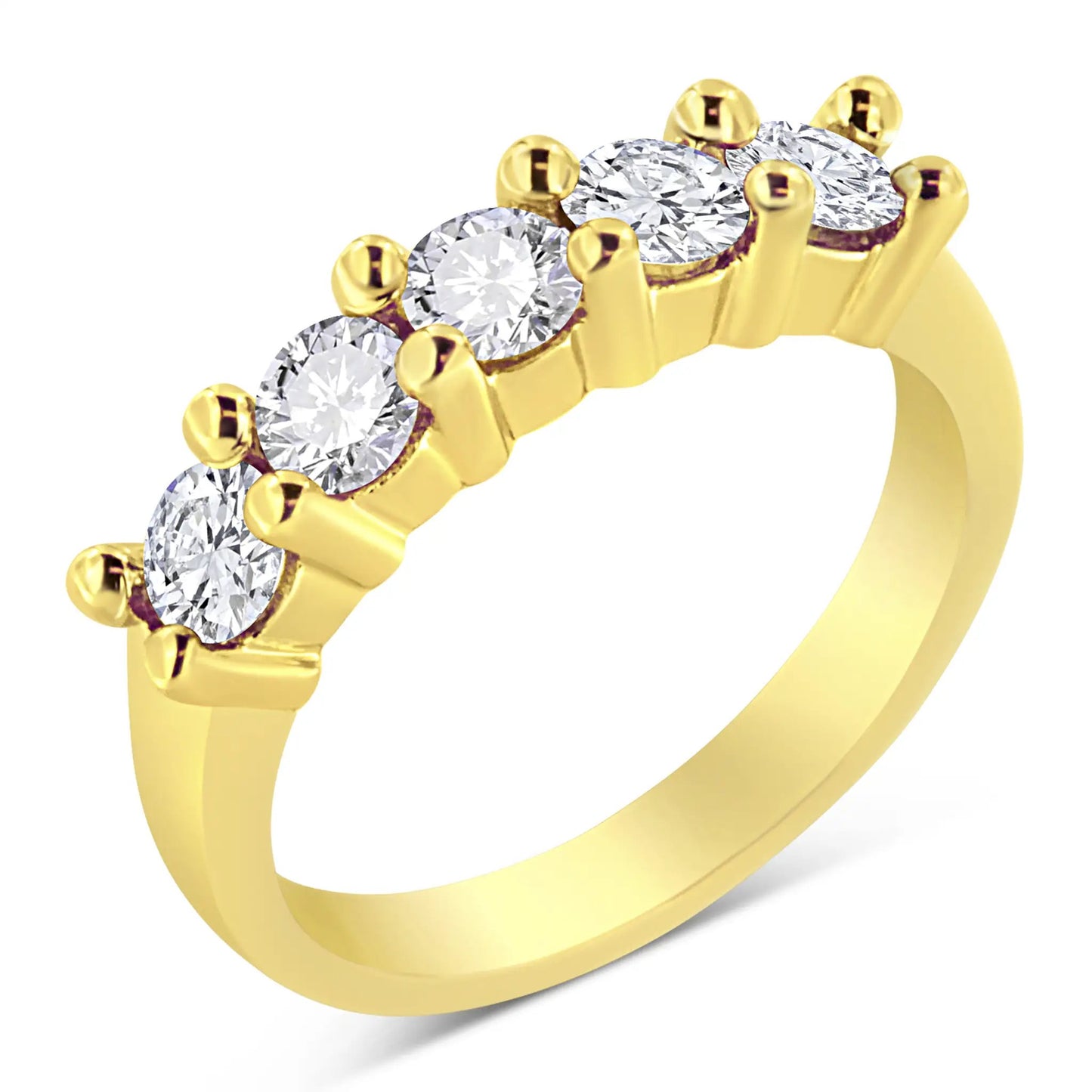 Diamond five-stone band ring, shared prongs, 1.0ctw, 14K yellow gold plated, J-K, size 7 on Tampa Home & Garden Store