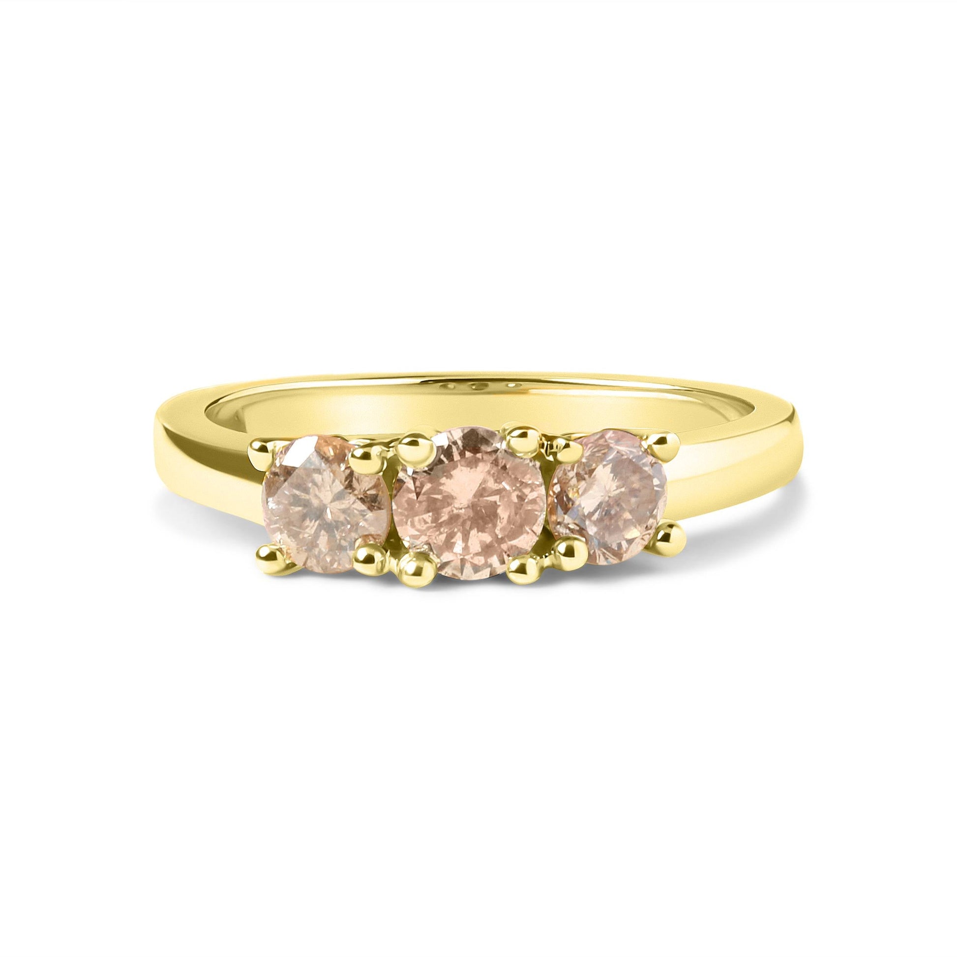10K yellow gold champagne diamond 3-stone band ring, 1.00 cttw, sz7, J-K I1-I2 on Tampa Home & Garden Store
