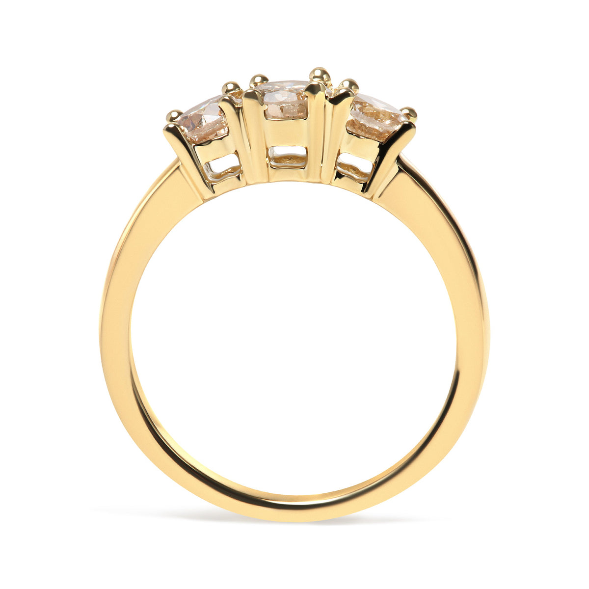 10K yellow gold three-stone ring with champagne diamonds prong-set across crown on Tampa Home & Garden Store