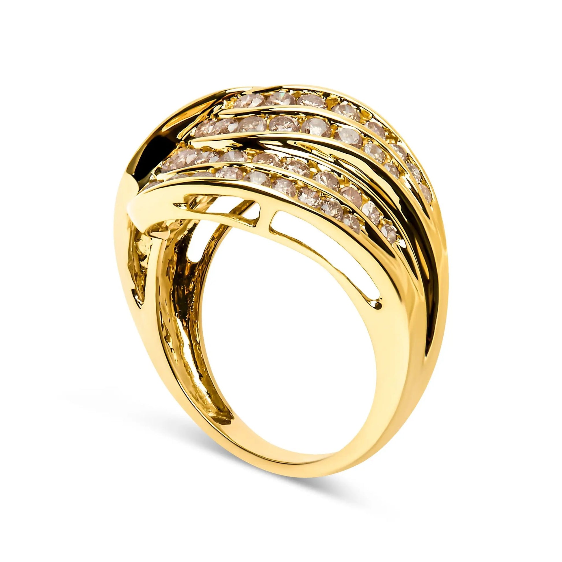 Ring 10K yellow gold swirl band with 2.0 cttw channel-set diamonds by Bids.com size 7 on Tampa Home & Garden Store