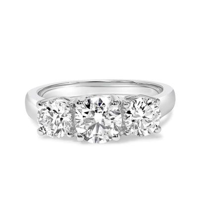 14K white gold lab-grown three-stone diamond ring 2.00 Cttw, F-G color VS1-VS2 clarity, size 7 on Tampa Home & Garden Store