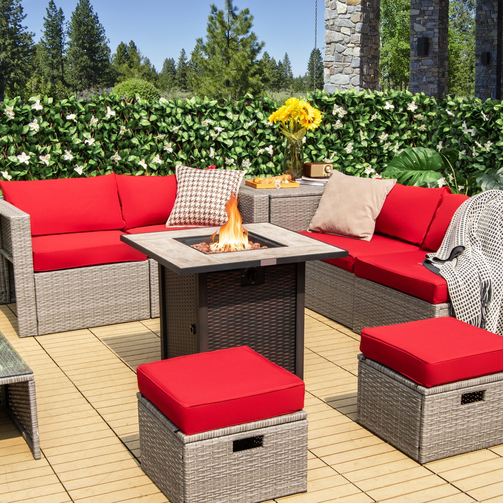30 Inch Square Propane Gas Fire Pit Table Ceramic Tabletop - Tampa Home & Garden Store