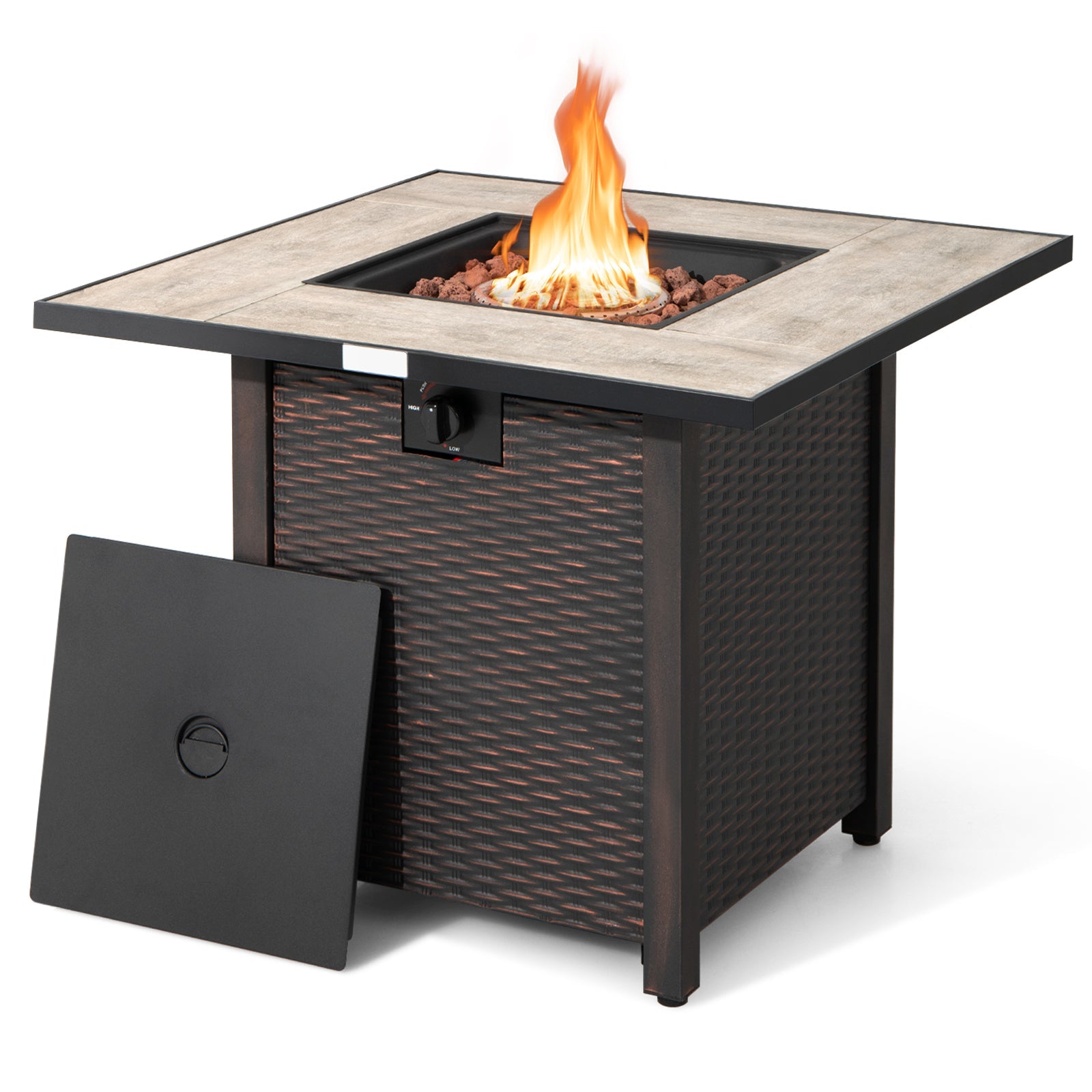 30 Inch Square Propane Gas Fire Pit Table Ceramic Tabletop - Tampa Home & Garden Store