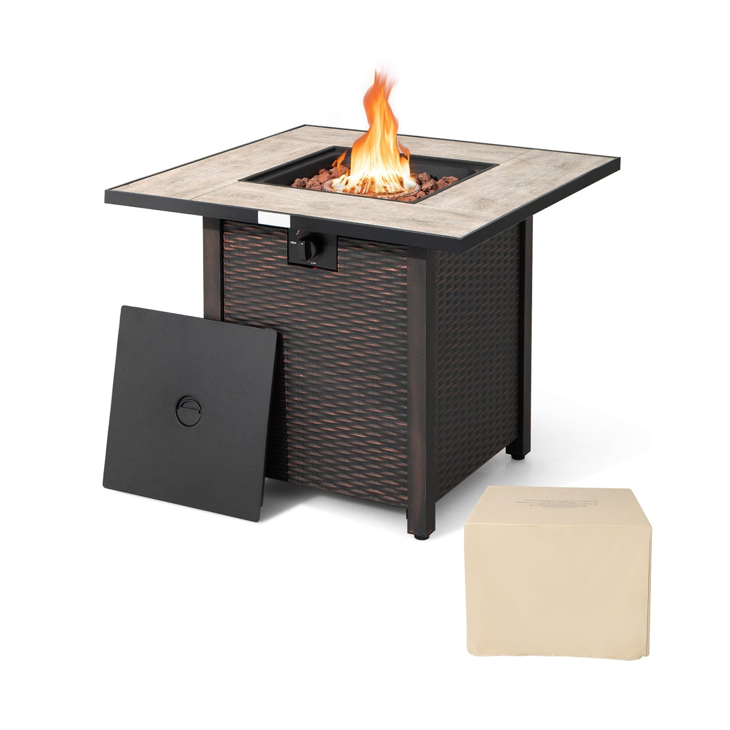 30 Inch Square Propane Gas Fire Pit Table Ceramic Tabletop - Tampa Home & Garden Store