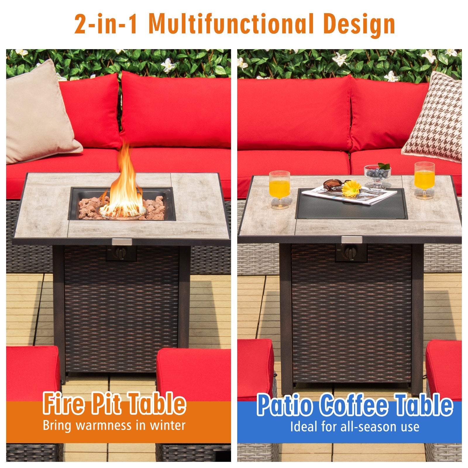 30 Inch Square Propane Gas Fire Pit Table Ceramic Tabletop - Tampa Home & Garden Store