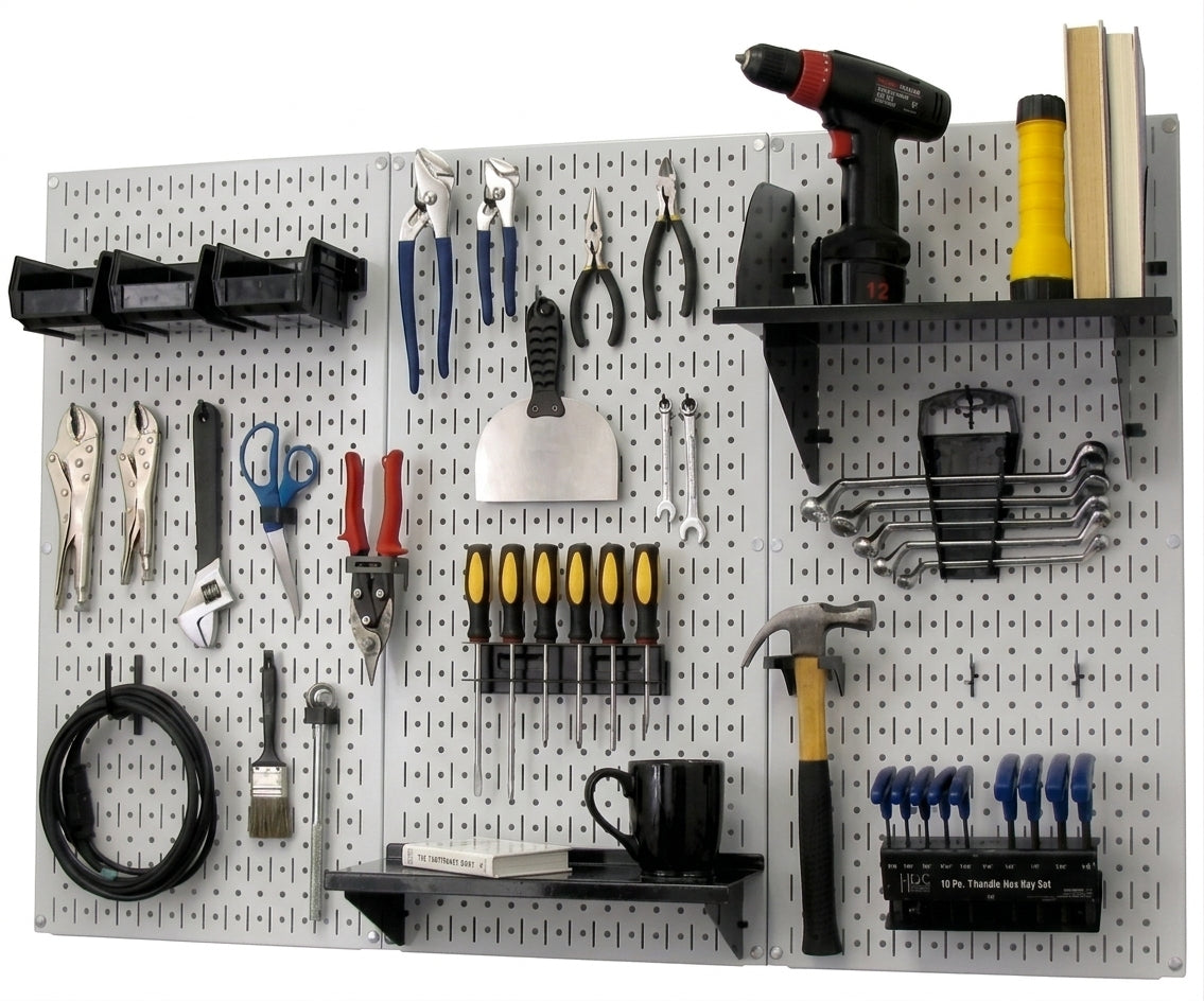 A Durable Metal Pegboard Wall Rack and Shelf
