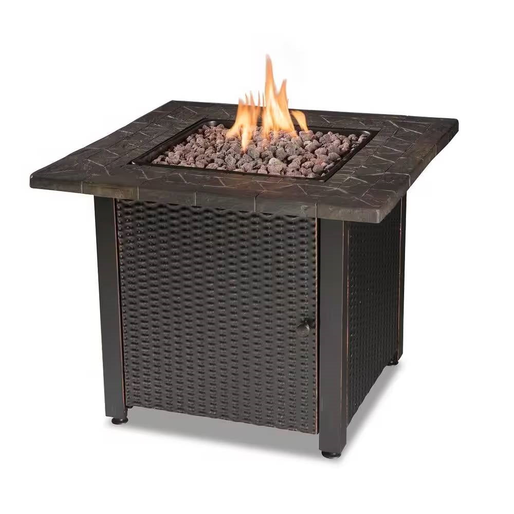 30-inch Outdoor Bronze LP Propane Gas Fire Pit with Lava Rocks and Cover - Tampa Home & Garden Store