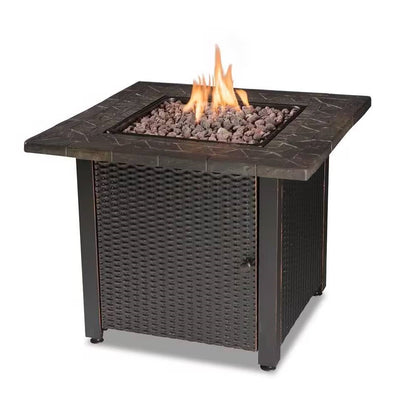 30-inch Outdoor Bronze LP Propane Gas Fire Pit with Lava Rocks and Cover - Tampa Home & Garden Store