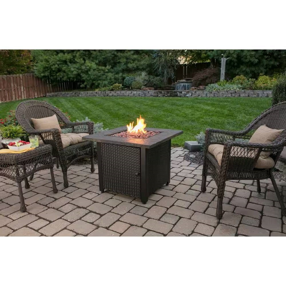 30-inch Outdoor Bronze LP Propane Gas Fire Pit with Lava Rocks and Cover - Tampa Home & Garden Store