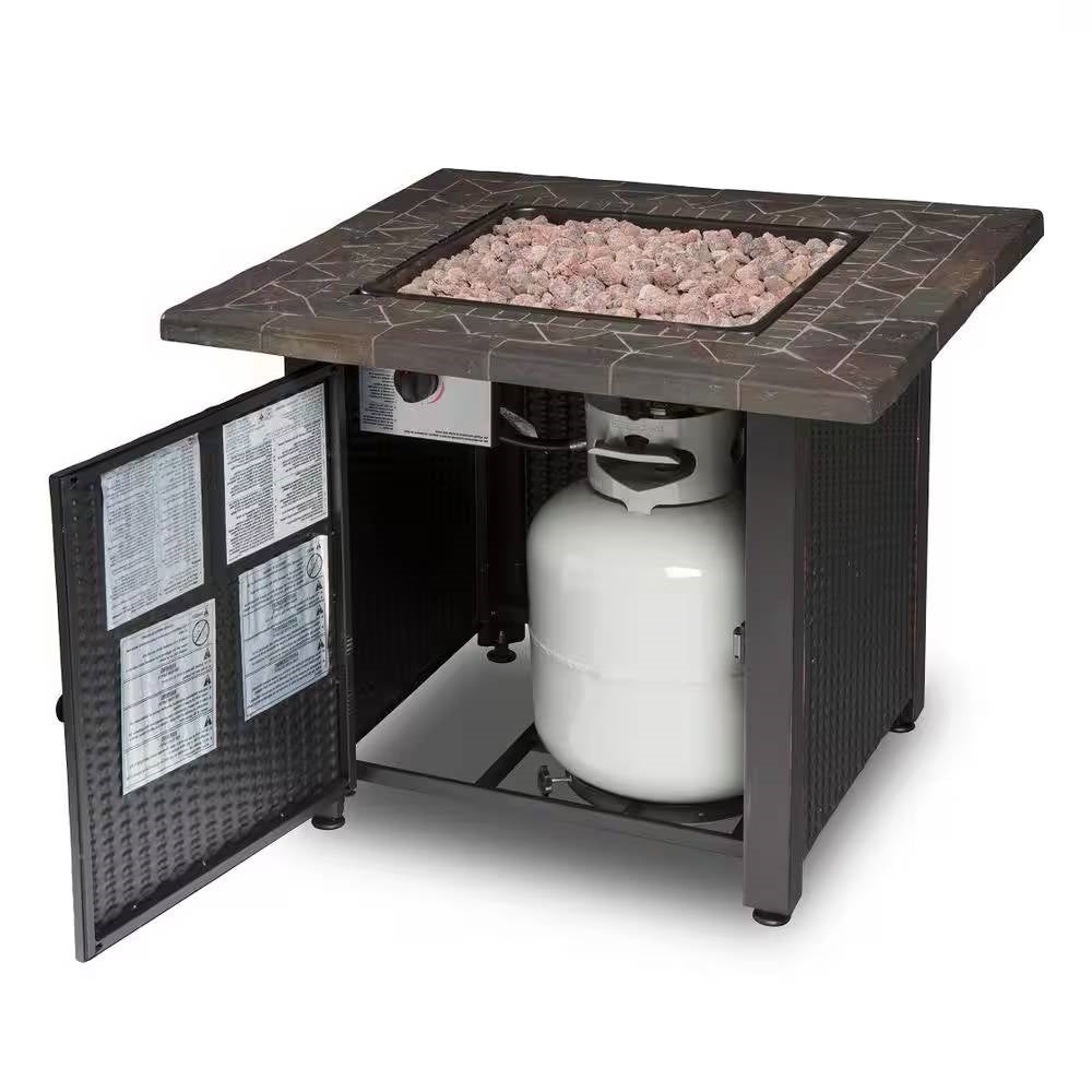 30-inch Outdoor Bronze LP Propane Gas Fire Pit with Lava Rocks and Cover - Tampa Home & Garden Store