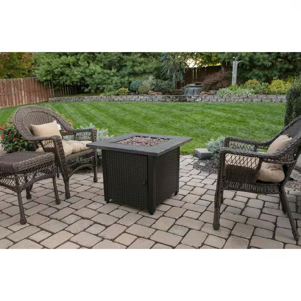 30-inch Outdoor Bronze LP Propane Gas Fire Pit with Lava Rocks and Cover - Tampa Home & Garden Store