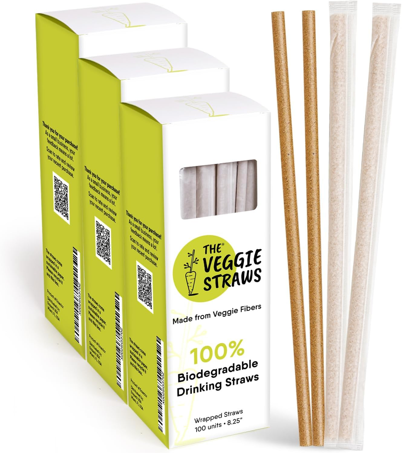 300 Individually Wrapped Eco-Friendly Drinking Straws, 8.25" Long, 6mm Diameter - Tampa Home & Garden Store
