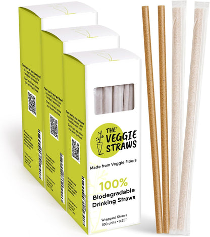 300 Individually Wrapped Eco-Friendly Drinking Straws, 8.25" Long, 6mm Diameter - Tampa Home & Garden Store