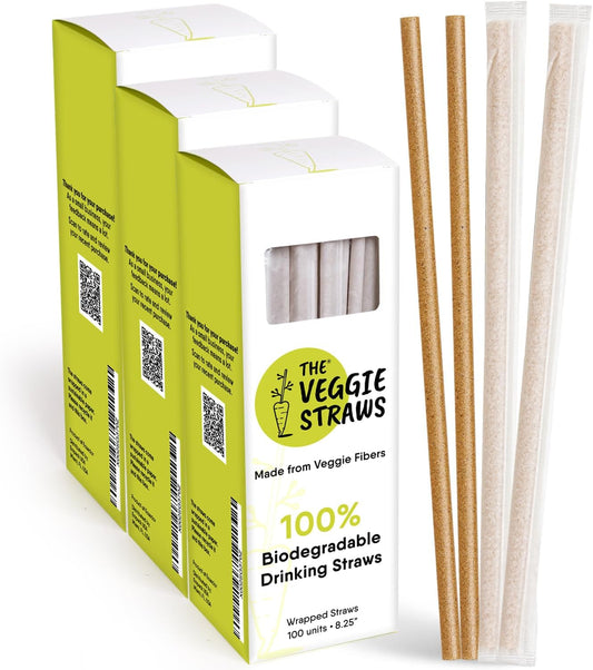 300 Individually Wrapped Eco-Friendly Drinking Straws, 8.25" Long, 6mm Diameter - Tampa Home & Garden Store