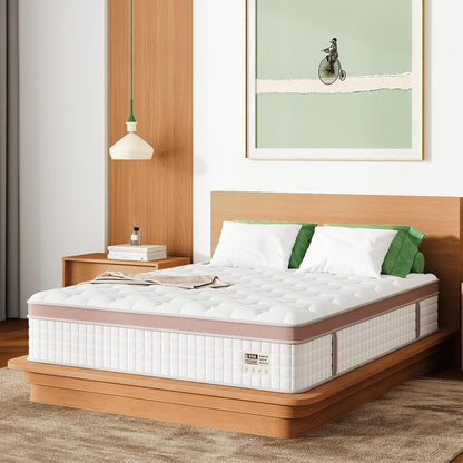 14in King Firm Hybrid Mattress HouseOfZazla with gel memory foam and pocket springs on platform on Tampa Home & Garden Store
