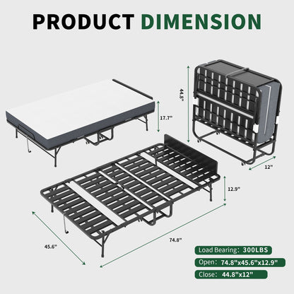 Twin Extra Folding Bed and Memory Foam Mattress