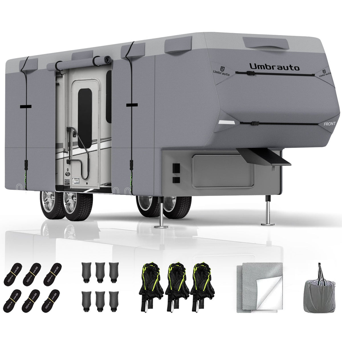 Umbrauto 5th Wheel RV Cover 7-layer top anti-UV waterproof breathable gray cover on trailer on Tampa Home & Garden Store