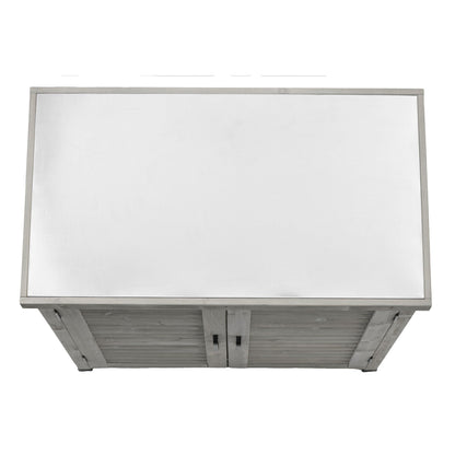 Outdoor Potting Bench With Metal Top and Cabinet