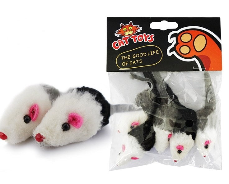 Pair of rabbit-skin plush mice toy, white with pink ears, by Sell My Stuff Cat Toys on Tampa Home & Garden Store