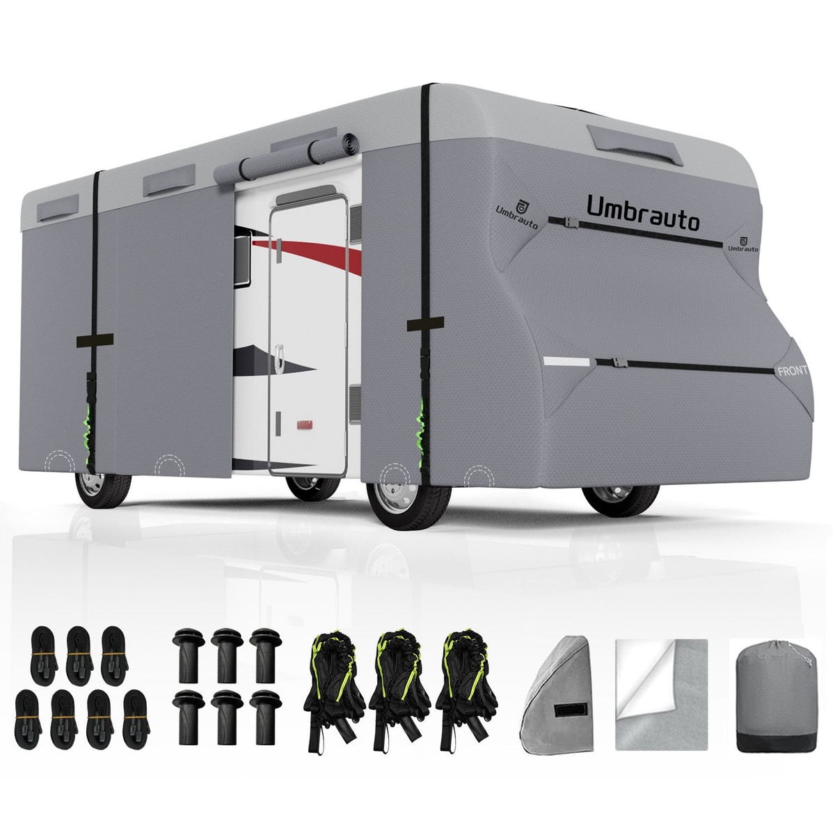 Umbrauto Class C RV cover gray with 7-layer anti-UV top panel for motorhomes; straps included on Tampa Home & Garden Store