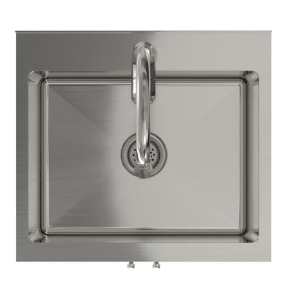 Deluxe Laundry Cabinet and Stainless Steel Sink with gooseneck faucet on brushed stainless surface on Tampa Home & Garden Store