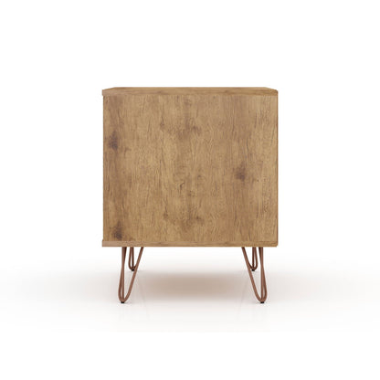 Rockefeller nightstand natural wood finish with 1 drawer and splayed copper hairpin legs on Tampa Home & Garden Store