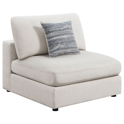 Rhette upholstered sectional in beige fabric with a blue textured pillow by HouseOfZazla on Tampa Home & Garden Store