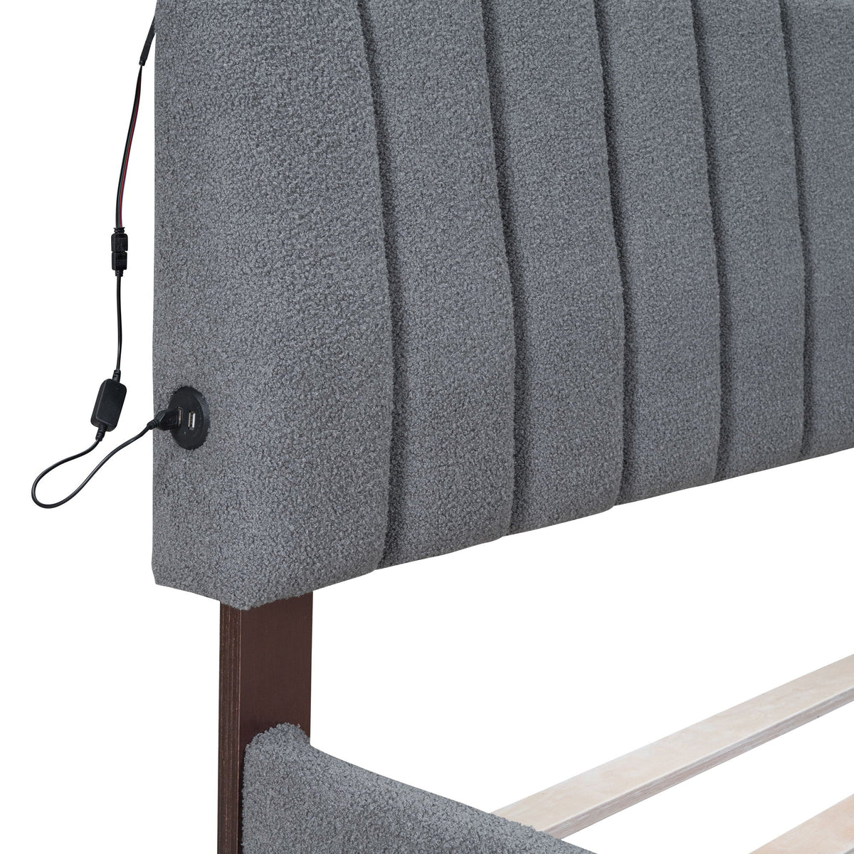 Upholstered Platform Bed With Trundle in gray textured fabric by HouseOfZazla with wood slats on Tampa Home & Garden Store