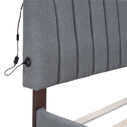 Upholstered Platform Bed With Trundle in gray textured fabric by HouseOfZazla with wood slats on Tampa Home & Garden Store