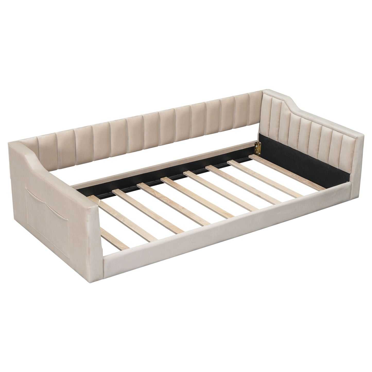 Daybed with side storage pocket beige upholstered frame and slats Unique Piece Furniture on Tampa Home & Garden Store