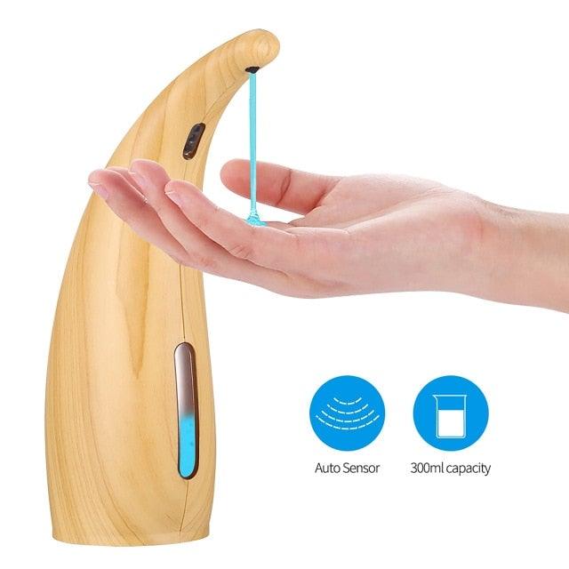 Stevvex 300ml automatic touchless soap dispenser with wooden base and infrared sensor on Tampa Home & Garden Store