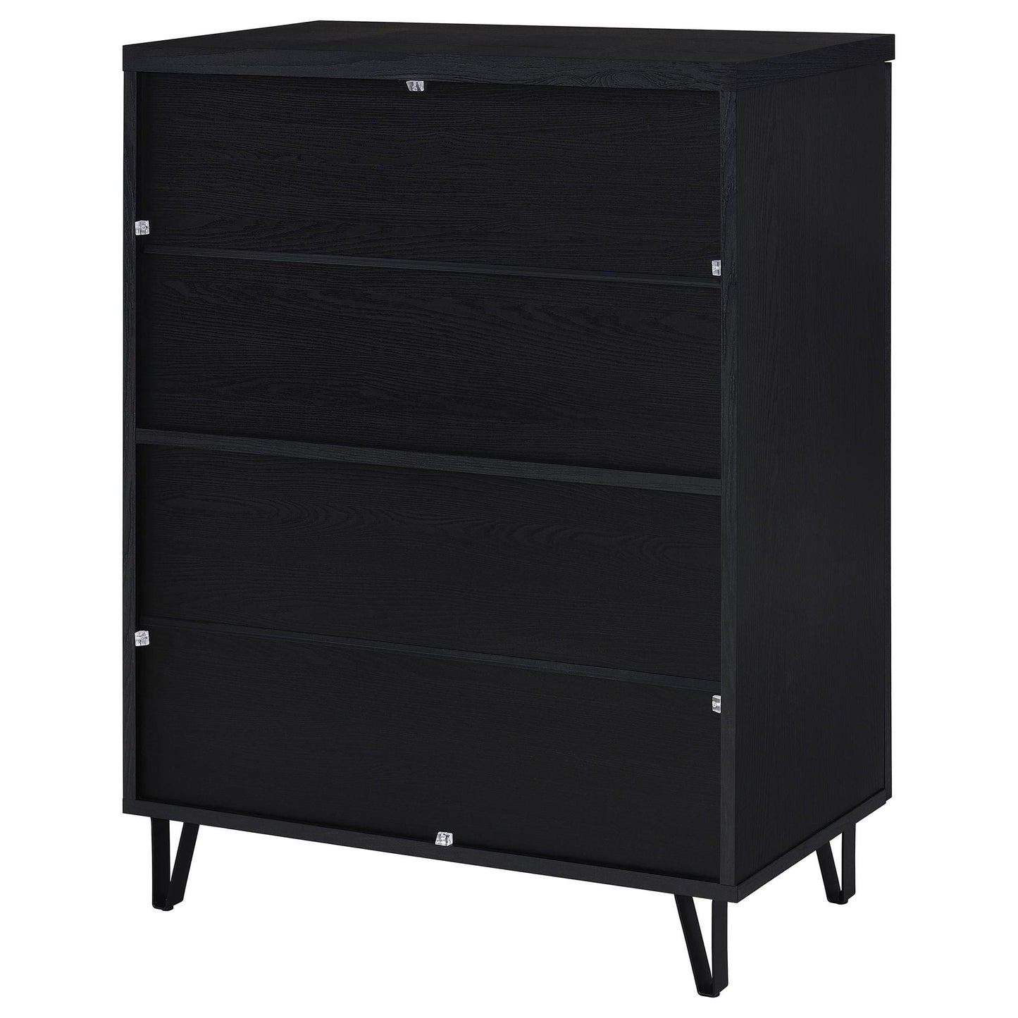 Clackamas 2-Door Storage Cabinet in black wood-grain with adjustable shelves and metal legs on Tampa Home & Garden Store