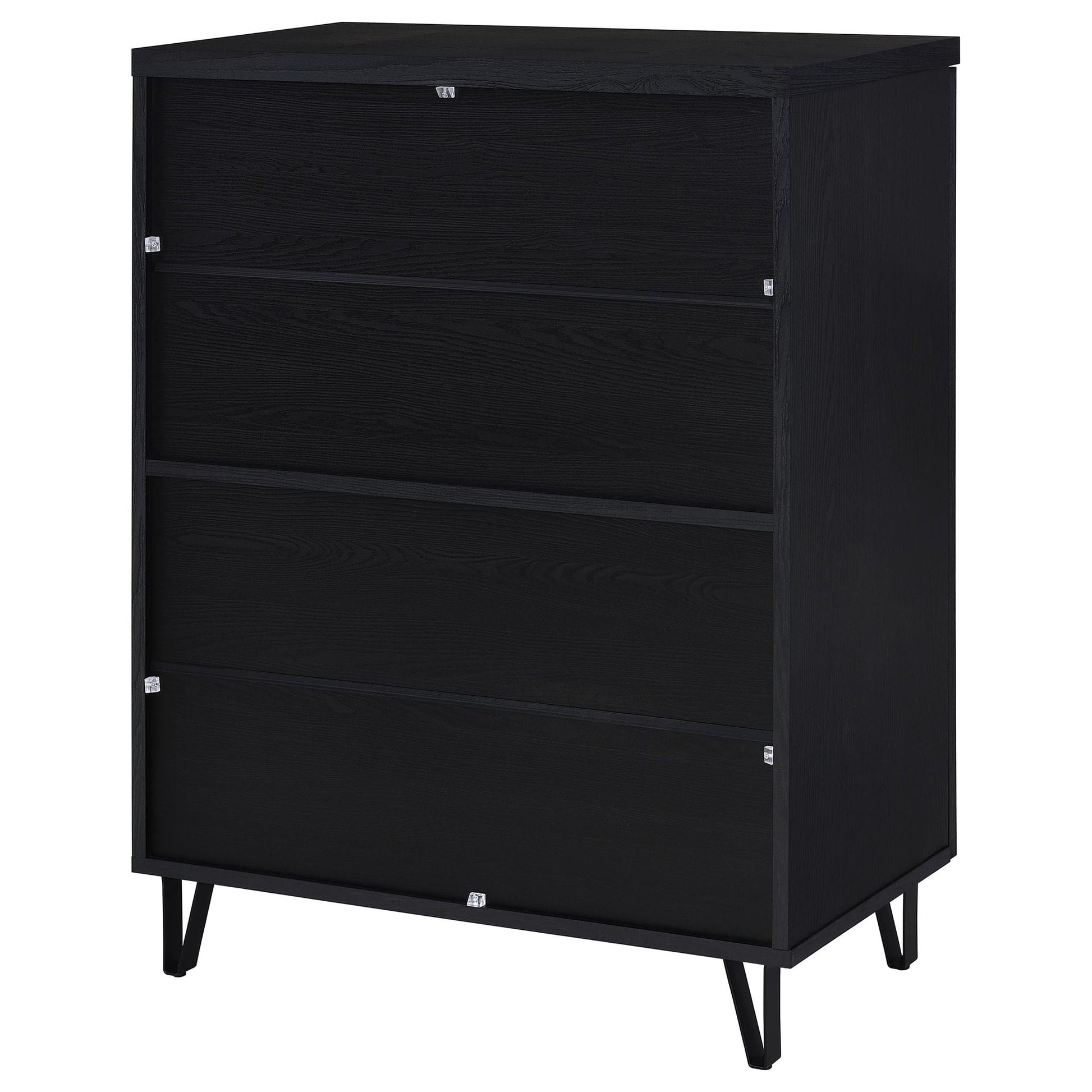Clackamas 2-Door Storage Cabinet in black wood-grain with adjustable shelves and metal legs on Tampa Home & Garden Store