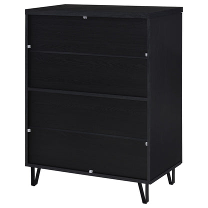 Clackamas 2-Door Storage Cabinet in black wood-grain with adjustable shelves and metal legs on Tampa Home & Garden Store