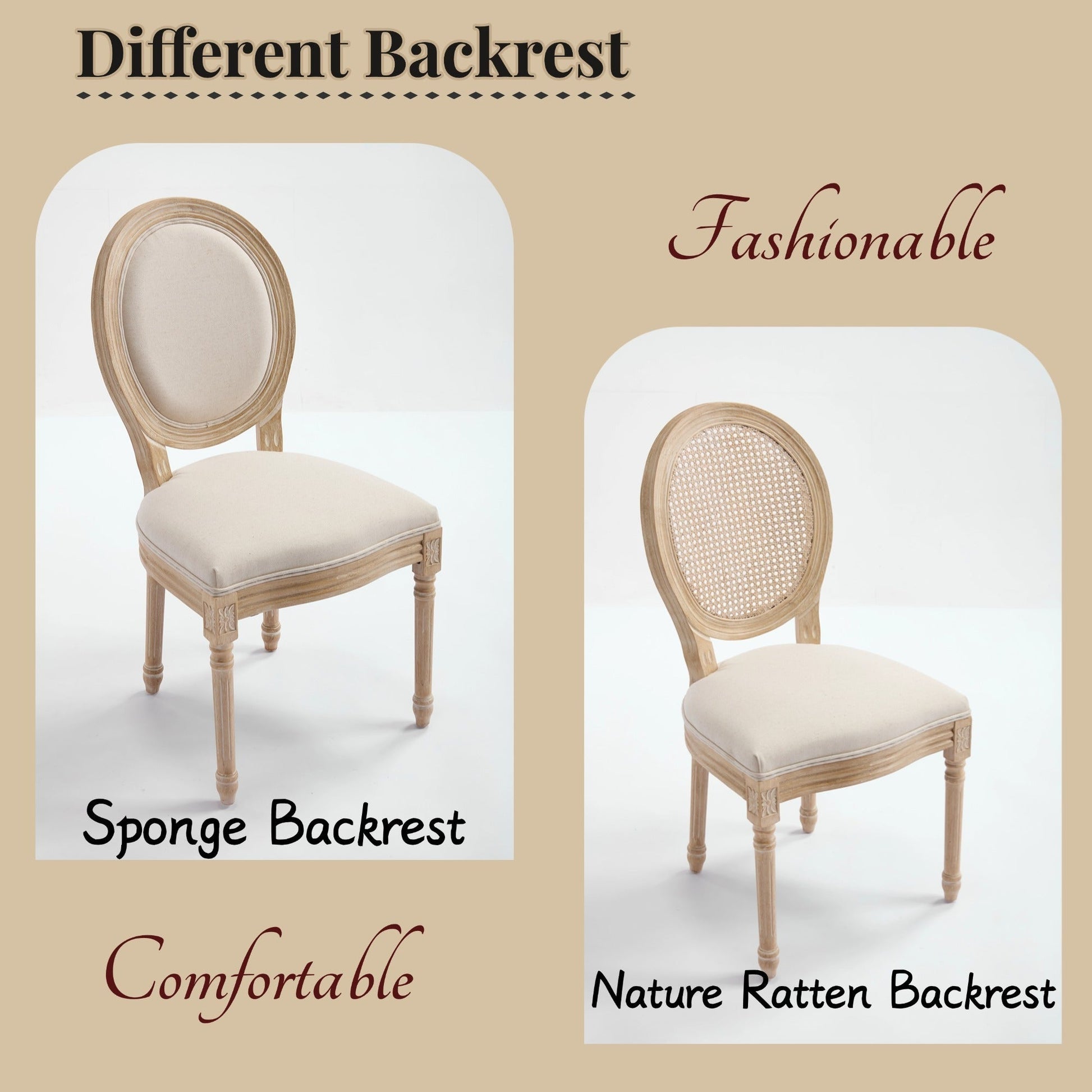 French Country Dining Chairs set of 2, upholstered beige seats with rattan back, HouseOfZazla on Tampa Home & Garden Store