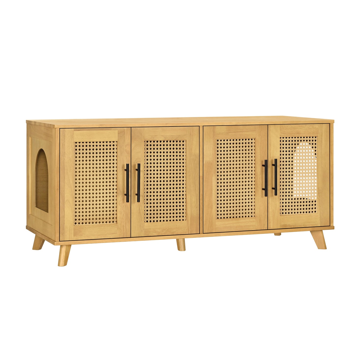 Myra Indoor Premium Rubber Wood Cat Cabinet with woven cane panels natural finish on Tampa Home & Garden Store
