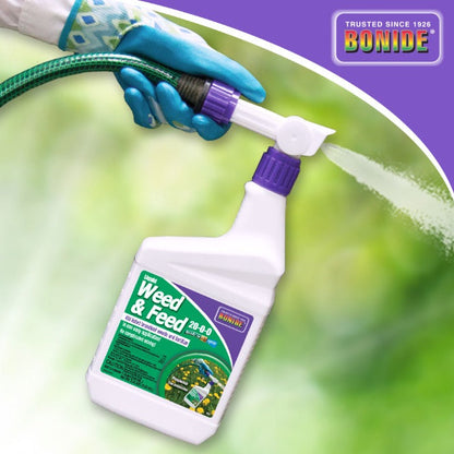 Bonide Weed & Feed 20-0-0 Ready To Spray liquid herbicide bottle with purple nozzle on Tampa Home & Garden Store