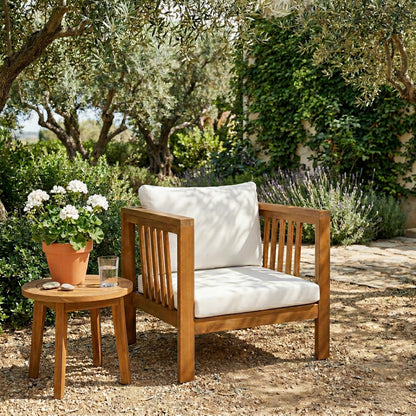 Outdoor Acacia Wood Club Chair with Square Arms