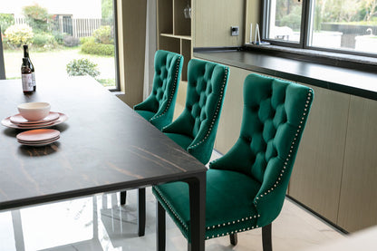 Tufted Velvet Dining Chair Set emerald green with nailhead trim, 3 chairs on Tampa Home & Garden Store