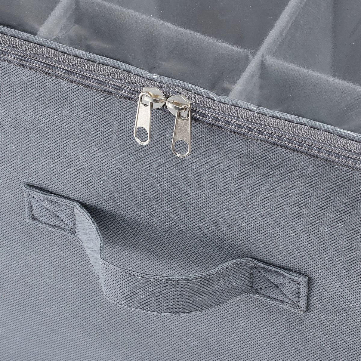 Under Bed Shoe Storage Organizer in gray fabric with dual zippers and a mesh texture on Tampa Home & Garden Store
