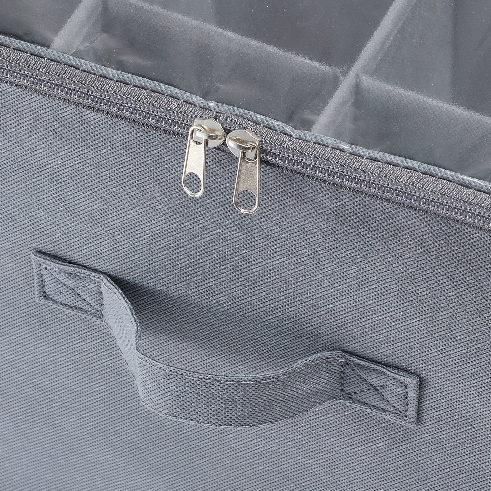 Under Bed Shoe Storage Organizer in gray fabric with dual zippers and a mesh texture on Tampa Home & Garden Store