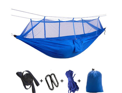 Blue parachute hammock with mosquito net, camping tent; includes straps, rope My Store on Tampa Home & Garden Store