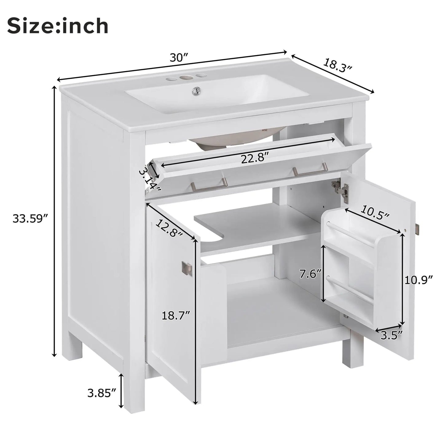 Bathroom Vanity Ceramic Sink and Soft Close Doors